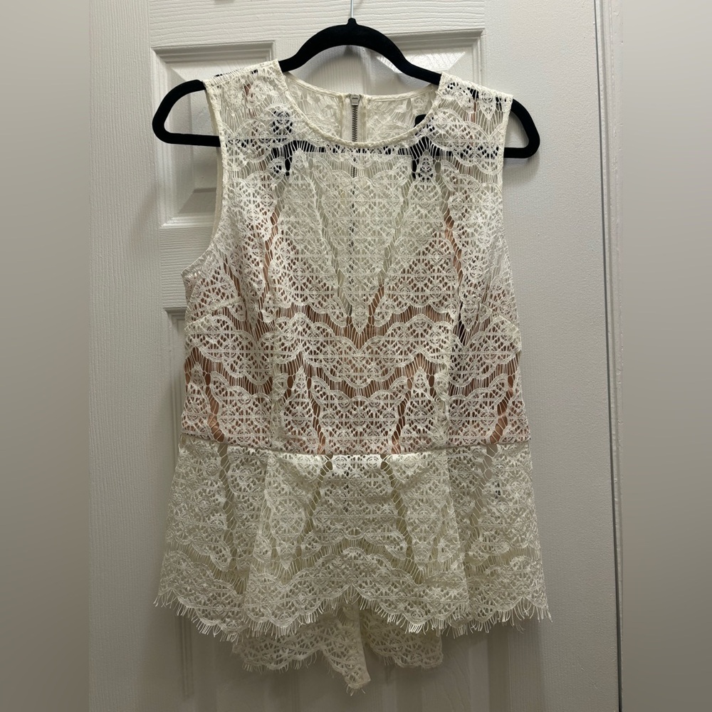 Veronica Beard Cream Lace Tank Top